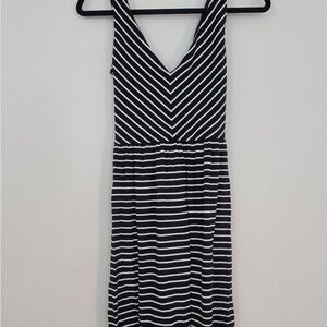 LOFT Black and White Striped Midi Dress